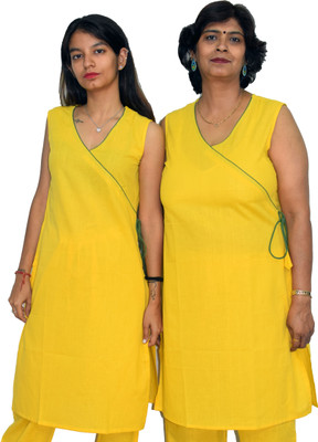 JAIPUR HAND BLOCK Women Solid Straight Kurta(Yellow)