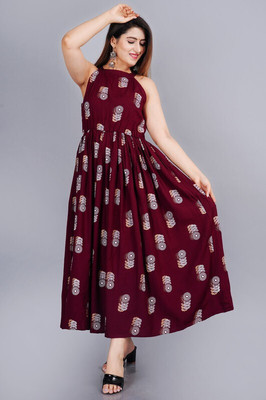 NUPITAL Women Printed Anarkali Kurta(Maroon)