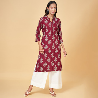 Rangmanch by Pantaloons Women Printed Straight Kurta(Maroon)