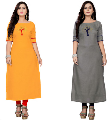 zoentik enterprise Women Patchwork A-line Kurta(Yellow)