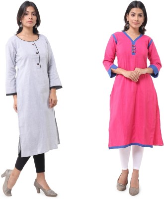 DESHBANDHU DBK Women Self Design Straight Kurta(Pink, Grey)