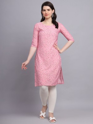 Hinaya Women Printed Straight Kurta(Pink)