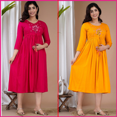mayraa Women Printed Anarkali Kurta(Pink)