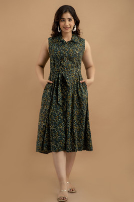 VIPY HANGER Women Floral Print A-line Kurta(Dark Green)