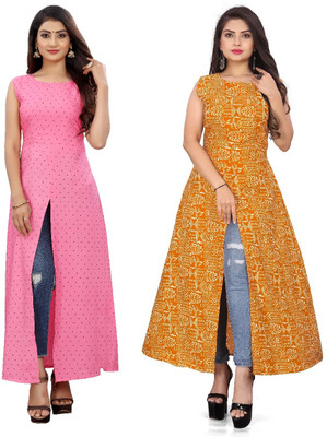 tanvi creation Women Printed Frontslit Kurta(Orange)