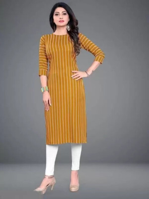 AK Fashion Women Printed A-line Kurta(Yellow)