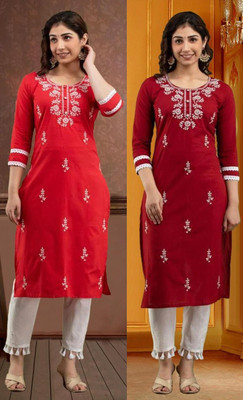 SISTO Women Chikan Embroidery A-line Kurta(Multicolor)