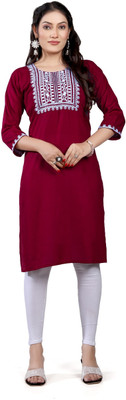 Mony clothing Women Embroidered Straight Kurta(Maroon)