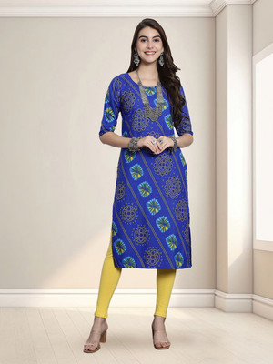 1 Stop Fashion Women Printed A-line Kurta(Blue)