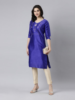 SAMHITAS Women Woven Design A-line Kurta(Blue)