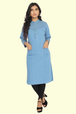 SK Creation Women Dyed/Ombre Straight Kurta(Light Blue)