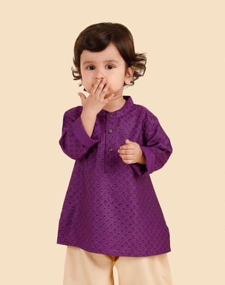 Fabindia Baby Boys Printed Straight Kurta(Purple)