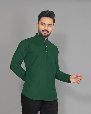 PRIMEICON Men Solid Straight Kurta(Green)
