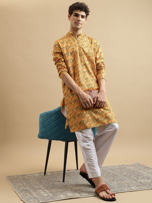 MOKOSH Men Printed Straight Kurta(Yellow)