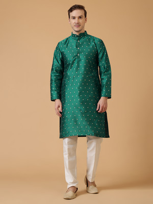 rutva Men Woven Design Straight Kurta(Green)
