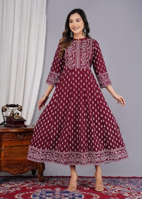 Diwikj Women Printed Anarkali Kurta(Maroon)