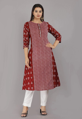 Kannahi Women Printed A-line Kurta(Maroon)