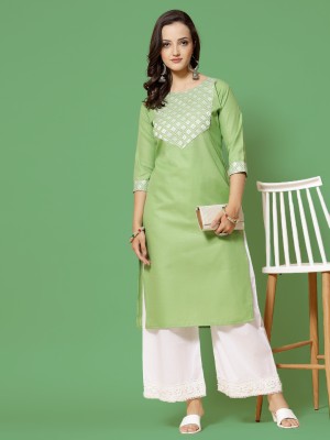 VINH FASHION Women Embroidered A-line Kurta(Green)