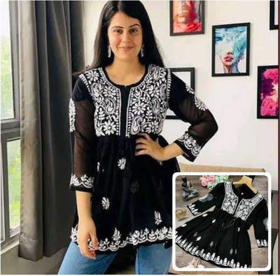 ATOZENTERPRISE Women Embroidered Anarkali Kurta(Black)