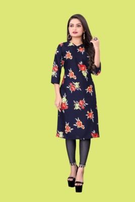 STYLESTATEMENT Women Printed Straight Kurta(Dark Blue)