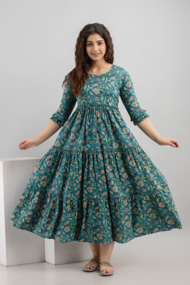 VARICOS Women Printed Anarkali Kurta(Maroon)