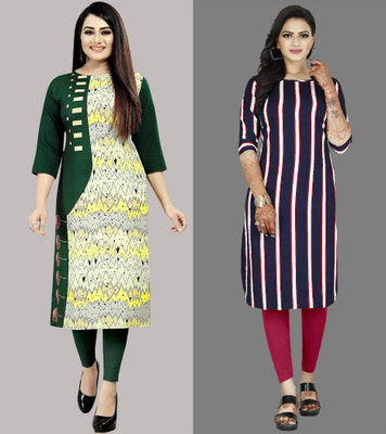 maruti fab Women Striped A-line Kurta(Purple, Green)