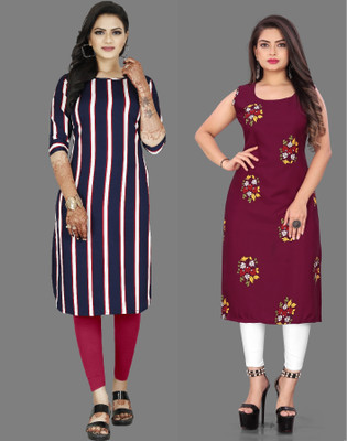 tanvi creation Women Striped Straight Kurta(Maroon, Purple)