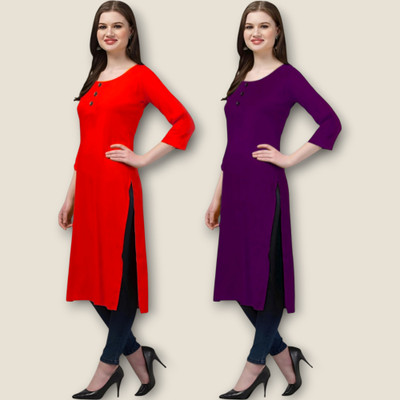Coft Women Self Design, Solid Straight Kurta(Red, Purple)
