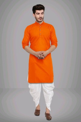 Metro Traders Men Solid Straight Kurta(Orange)