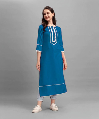 RADHA MADHAV Women Patchwork A-line Kurta(Blue)