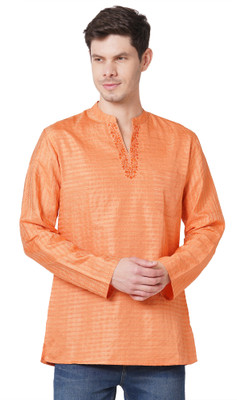 Arch Element Men Printed Straight Kurta(Orange)