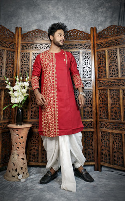 TapasBiswas Men Block Print A-line Kurta(Dark Blue)