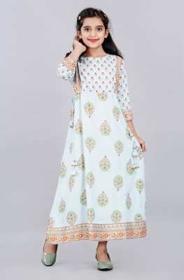 DMP FASHION Girls Printed A-line Kurta(Light Blue)