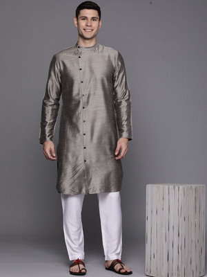 ANOUK Men Solid Straight Kurta(Grey)