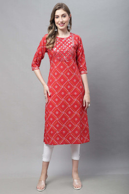 HouseOfCommon Women Printed Straight Kurta(Red)