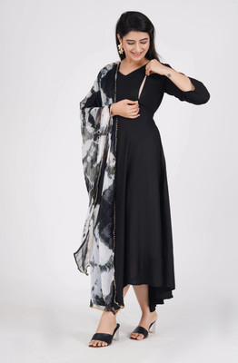 Padhatti Women Solid Anarkali Kurta(Black)