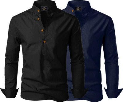 Kavyangle Creation Men Solid Straight Kurta(Black, Light Blue)