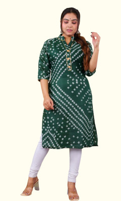 HUUHAMBAY Women Printed Flared Kurta(Green)