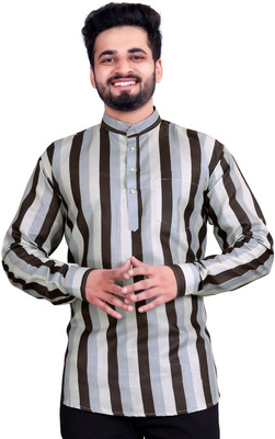 Magneto Men Striped Straight Kurta(Grey, Black, White)