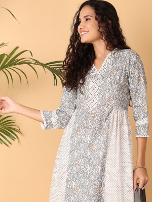 UNLIMITED Women Printed A-line Kurta(Grey)