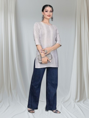 Kfashionbj Women Solid A-line Kurta(White)
