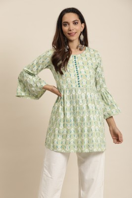 Yash Gallery Women Floral Print A-line Kurta(Green)