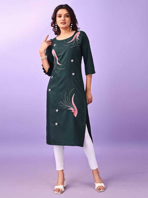Texpa Creation Women Embroidered A-line Kurta(Black)