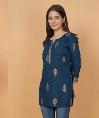 VILONI Women Printed Straight Kurta(Blue)