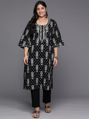 EXTRA LOVE BY LIBAS Women Printed Straight Kurta(Black)