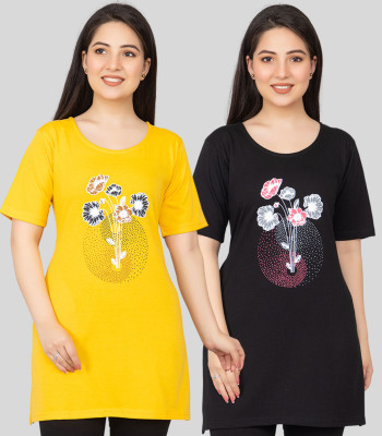 Pyro Spirit Women Printed Straight Kurta(Yellow, Black)