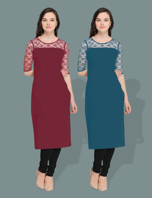 Dream Beauty Fashion Women Embellished Straight Kurta(Blue)