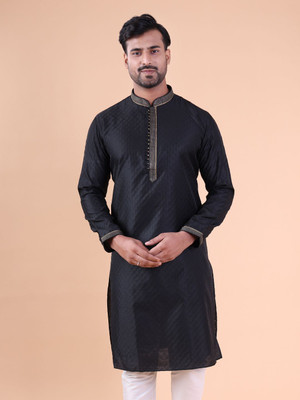 Aurik Men Solid Straight Kurta(Black)