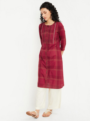 MAX Women Printed Straight Kurta(Red)