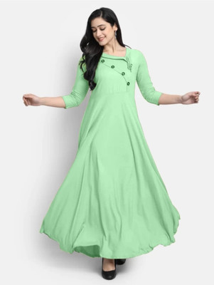 MOZIKA Women Solid Anarkali Kurta(Light Green)